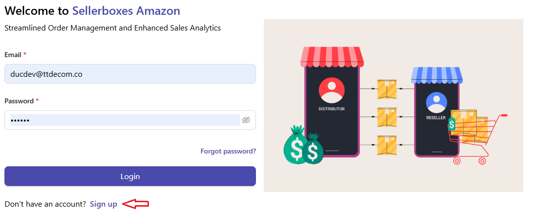Sign Up button location